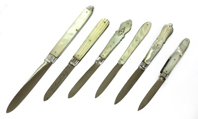 Lot 41 - Six silver and mother-of-pearl folding fruit knives