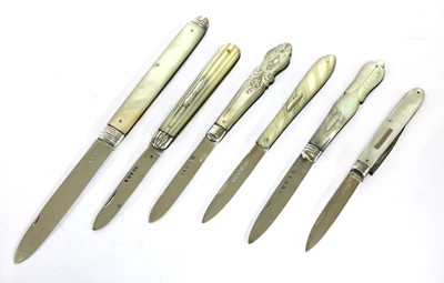 Lot 41 - Six silver and mother-of-pearl folding fruit knives