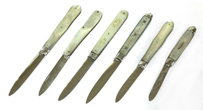 Lot 40 - Six silver and mother-of-pearl folding fruit knives
