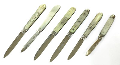 Lot 40 - Six silver and mother-of-pearl folding fruit knives