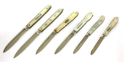 Lot 44 - Six silver and mother-of-pearl folding fruit knives