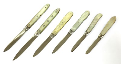 Lot 44 - Six silver and mother-of-pearl folding fruit knives