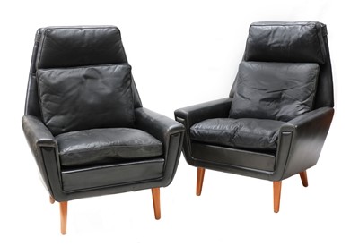 Lot 392 - A pair of Danish black leather armchairs