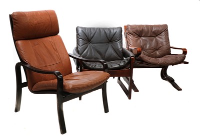 Lot 358 - Three leather bentwood lounge chairs