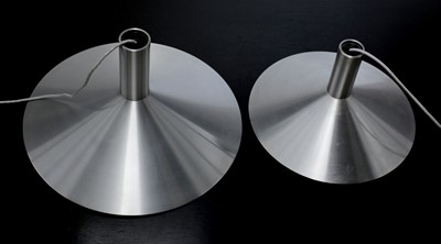 Lot 325 - A pair of aluminium pendant lights