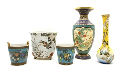 Lot 332 - A Japanese pottery and cloisonné vase