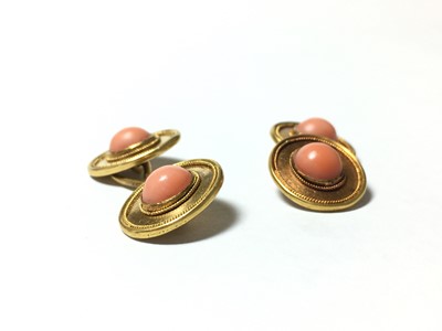 Lot 18 - A pair of gold coral cufflinks
