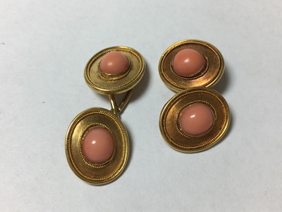 Lot 18 - A pair of gold coral cufflinks