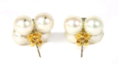 Lot 71 - A pair of white gold diamond and cultured pearl stud earrings
