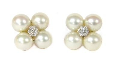 Lot 71 - A pair of white gold diamond and cultured pearl stud earrings