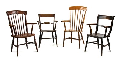 Lot 555 - Four various 19th century farmhouse elbow chairs