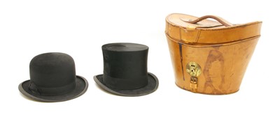 Lot 212 - A 19th century leather cased silk top hat