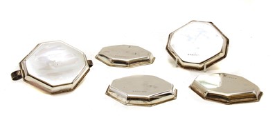 Lot 90 - An Edwardian silver hexagonal table lighter and matching set of four ashtrays