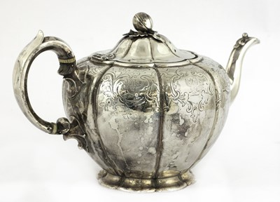 Lot 59 - A Victorian silver melon-shaped teapot