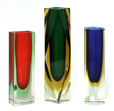 Lot 383 - Three Italian Murano Sommerso glass vases