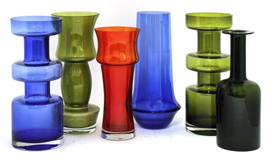 Lot 387 - Five Finnish Riihimaki glass vases