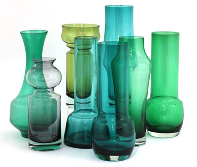 Lot 386 - A good group of eight Finnish Riihimaki glass vases