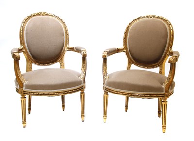 Lot 697 - A pair of Danish gilt-framed salon chairs