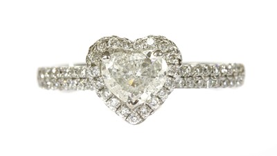 Lot 85 - A white gold heart cut diamond halo cluster ring