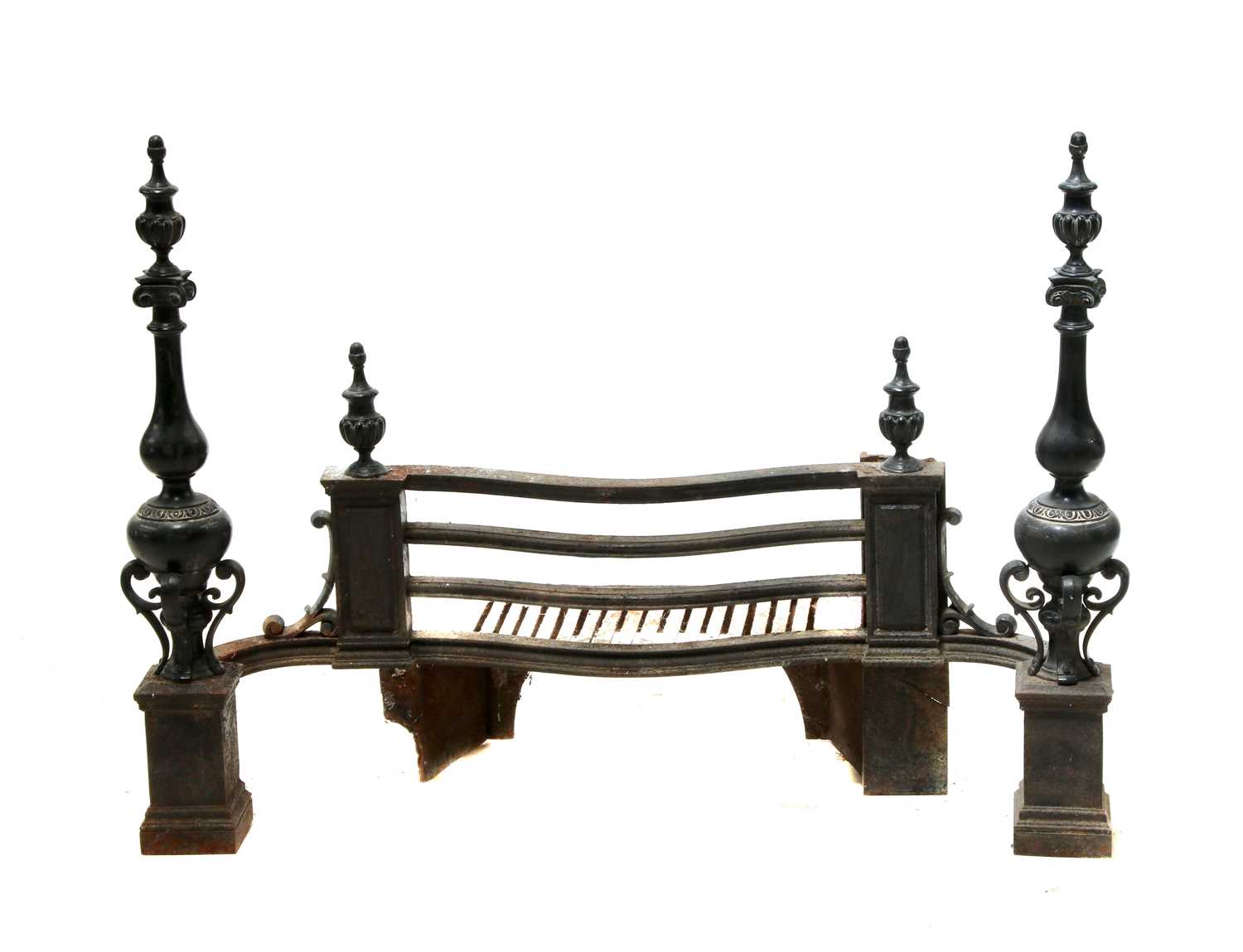 Lot 342 - A cast iron and bronze fire grate