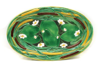 Lot 165 - A Minton majolica lily and bullrushes platter