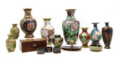 Lot 273 - A collection of mixed Chinese and Japanese cloisonné vases and bowls