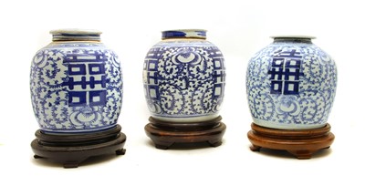 Lot 284 - Three Chinese blue and white jars and covers