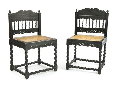 Lot 893 - A near pair of Indian ebony side chairs