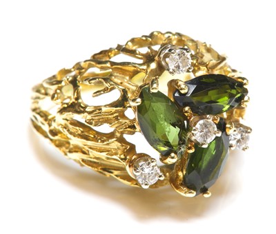 Lot 158 - An American tourmaline and diamond bombé form cluster ring, c.1970