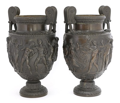 Lot 605 - A pair of bronze Townley vases