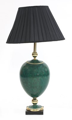 Lot 611 - A large faux malachite porcelain table lamp