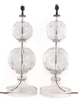 Lot 618 - A pair of large glass table lamps
