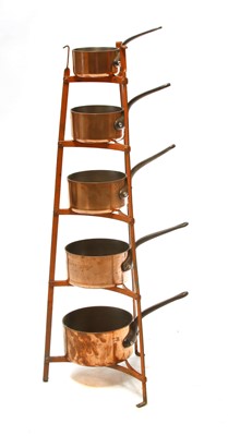 Lot 141 - A graduated set of five copper pans