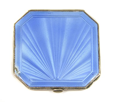 Lot 182 - An Art Deco sterling silver guilloché enamel compact