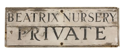 Lot 110 - A painted pine nursery sign