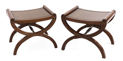 Lot 631 - A pair of mahogany 'X' framed stools