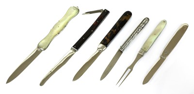 Lot 45 - Five various silver folding fruit knives and fork