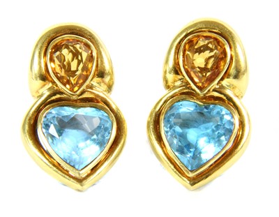 Lot 112 - A pair of Italian gold blue topaz and citrine earrings