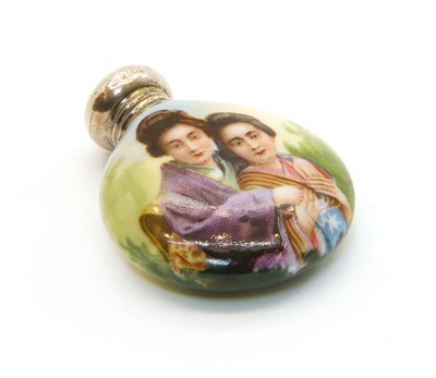 Lot 180 - An Edwardian porcelain and silver perfume bottle