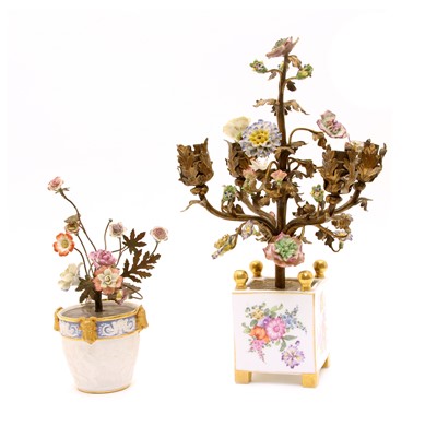 Lot 328 - A Dresden porcelain planter with gilt metal foliate electrolier