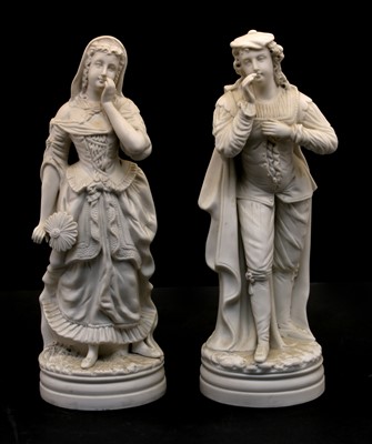 Lot 343 - Lady and Gallant, a pair of late 19th century Continental parian figures