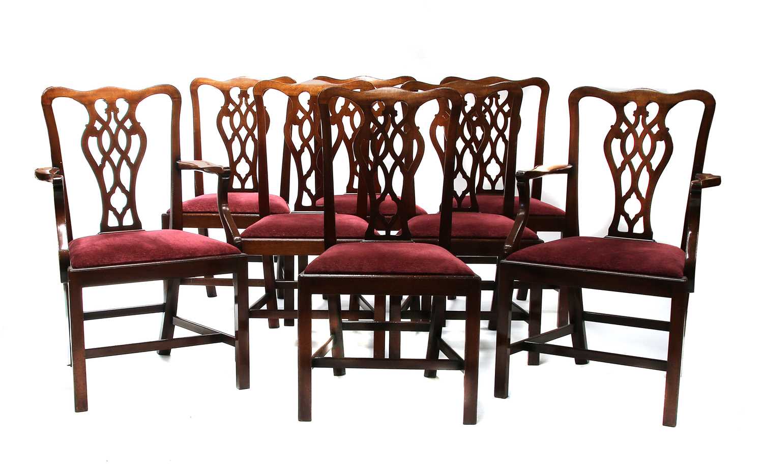 Lot 951 - A matched set of fourteen Chippendale style mahogany dining chairs