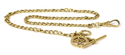 Lot 142 - An 18ct gold curb link double Albert chain
