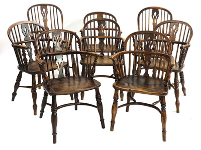 Lot 624 - An harlequin set of eight ash and elm Windsor chairs