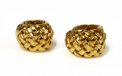 Lot 289 - A pair of gold Tiffany & Company 'Vannerie' lattice earrings