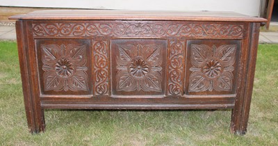 Lot 598 - A late 17th century oak panelled coffer