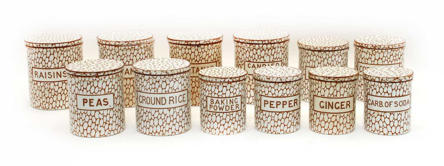 Lot 508 - A set of twelve Maling 'cobblestone' kitchen jars and covers