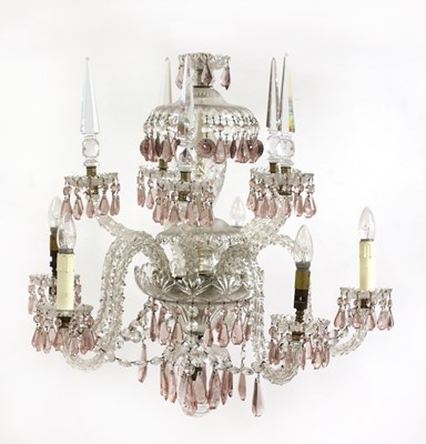 Lot 889 - A French five-branch amethyst and cut-glass chandelier