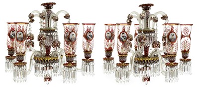 Lot 801 - A pair of fine Bohemian glass six-branch chandeliers