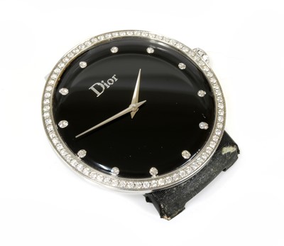 Lot 375 - A ladies' stainless steel diamond set Dior 'La D de Dior' quartz strap watch, by Christian Dior